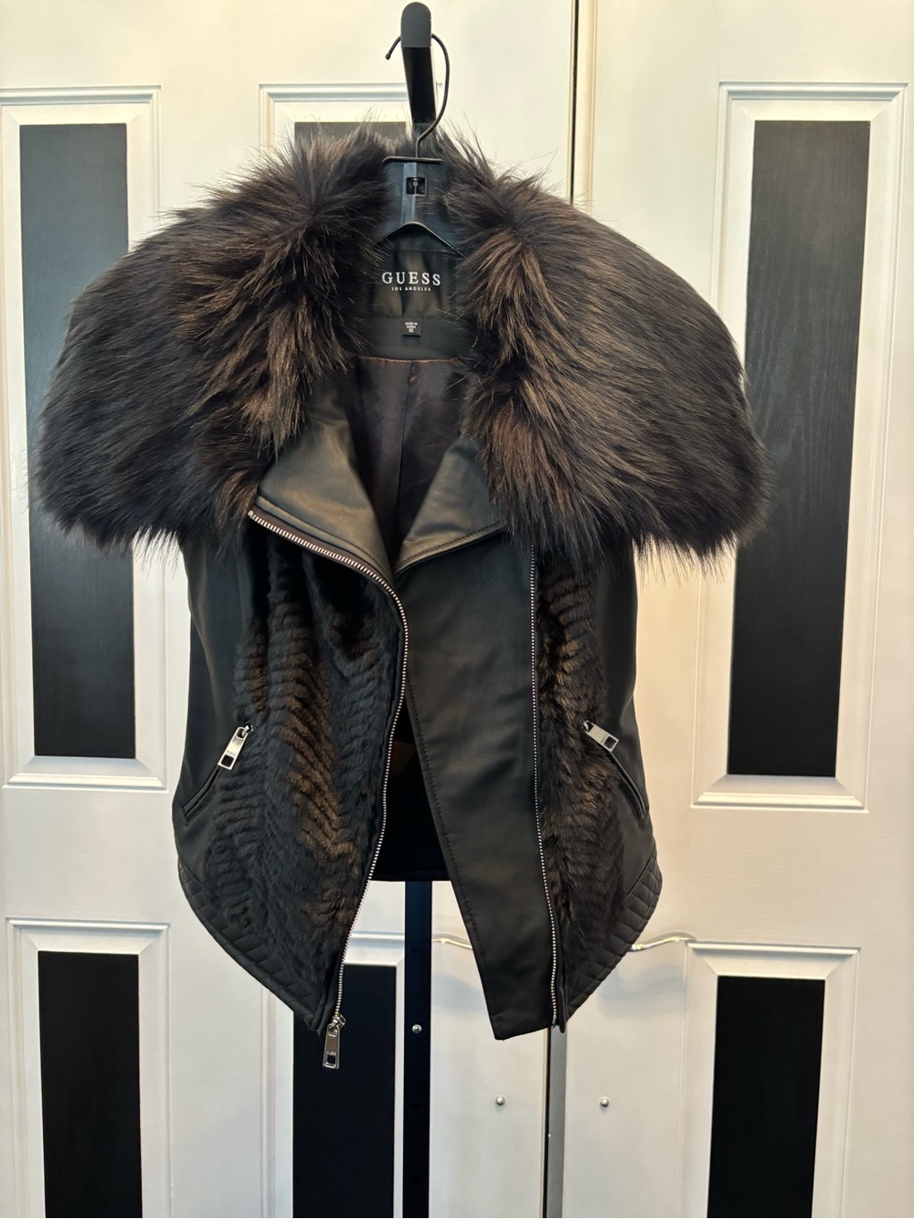GUESS L.A. faux-leather motto/biker vest. Lace up CORSET. XS $95.